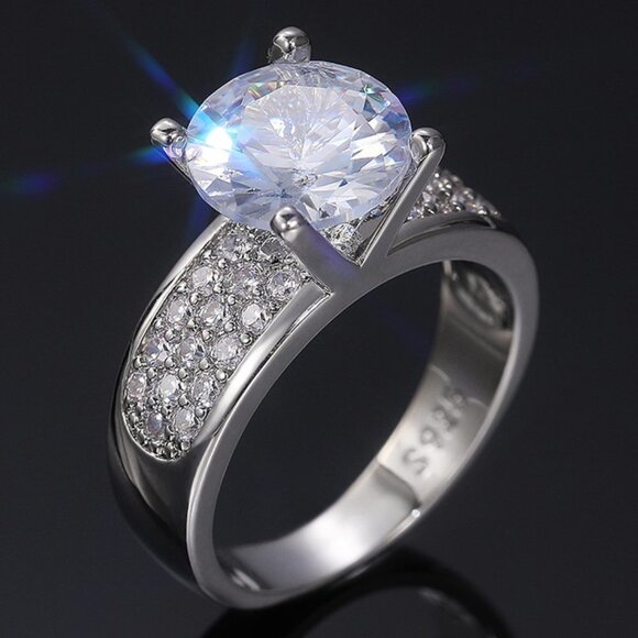 🌸Anillos Large Round CZ Luxury Diamond Chunky 925 Silver Plated Ring, L018 - Picture 1 of 10
